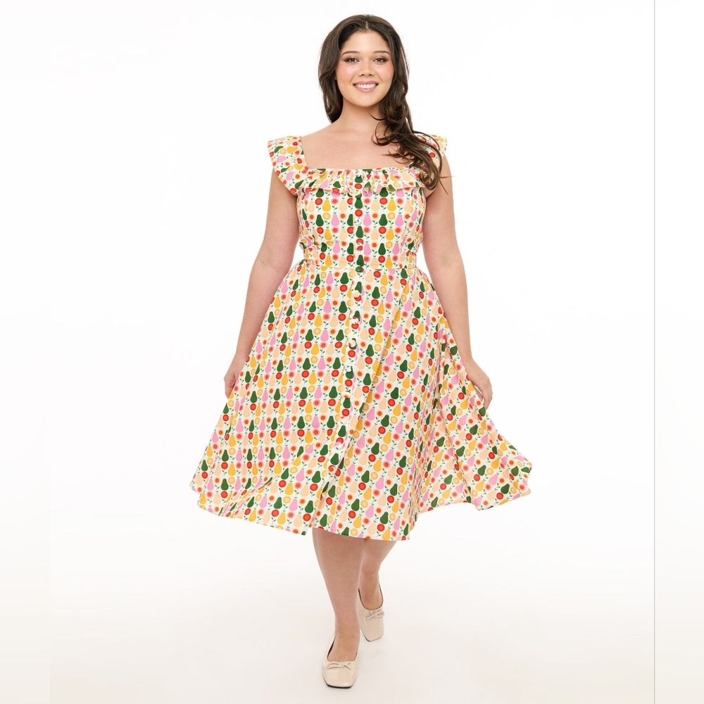 NWT Magnolia Place Multicolor Pear Print Cotton Barbara Swing Dress 3XL